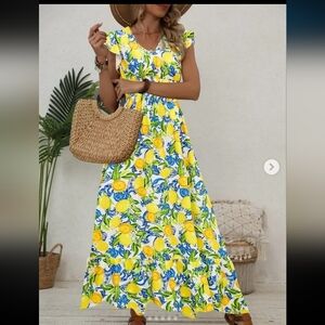 Lemon Print Maxi Dress
